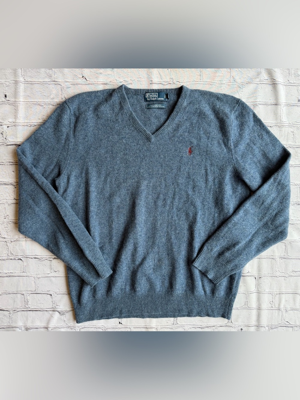 Polo Ralph Lauren V-Neck 100% Lambswool Mens Sweater Medium Blue Preppy Heritage
